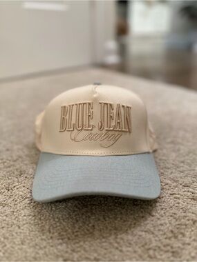 Blue Jean Cowboy Trucker Hat - Beige and Light Blue